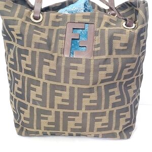 Fendi Brown Logo Canvas Tote Bag